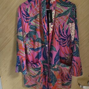 Women's Tropical Print Blazer - Pink and Green